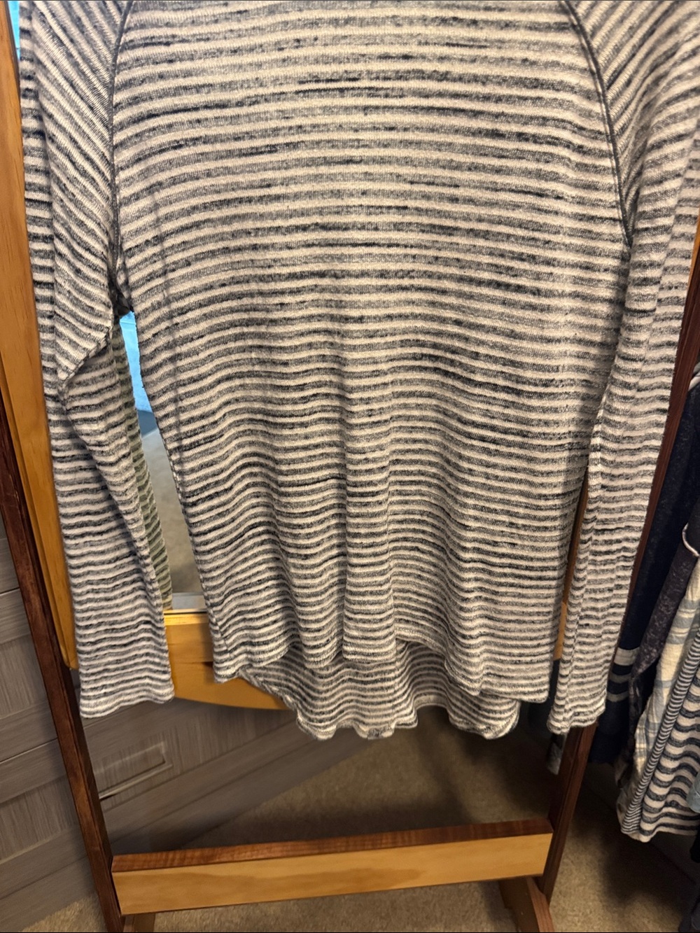 Nation LTD Gray and White Striped Long Sleeve Tee